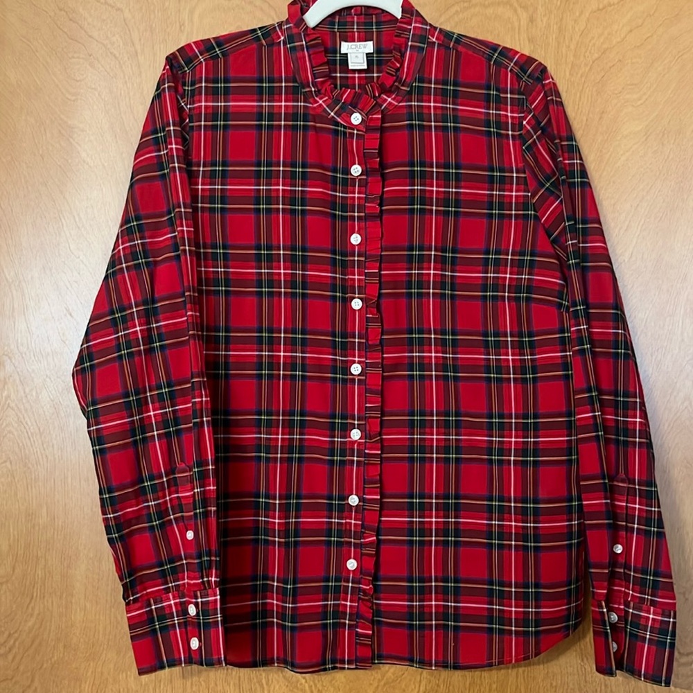 J. Crew never worn button down tartan plaid top. Size XL